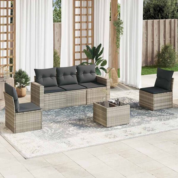 vidaXL Garden Sofa Set Light grey PE Rattan 6 Piece Adjustable Feet