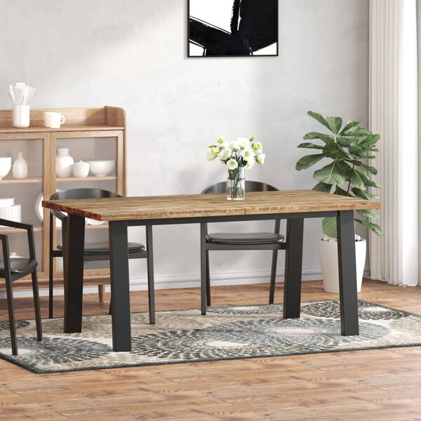 vidaXL Dining Table Brown and black Solid Acacia wood 67 x 35 in