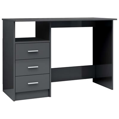 vidaXL Desk with Drawers High Gloss Gray 43.3"x19.7"x29.9" Chipboard
