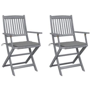 vidaXL Folding Patio Chairs 2 pcs with Cushions Solid Acacia Wood