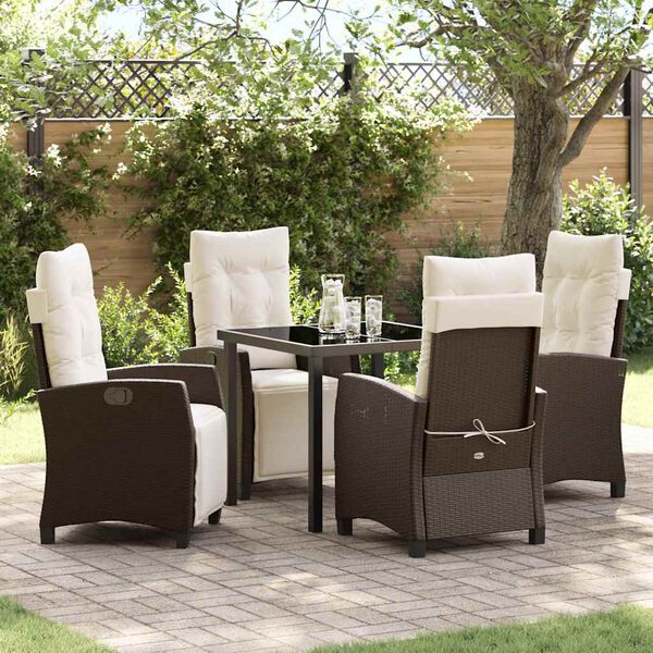 vidaXL Garden Dining Set with Cushion 5 pcs Brown Poly Rattan