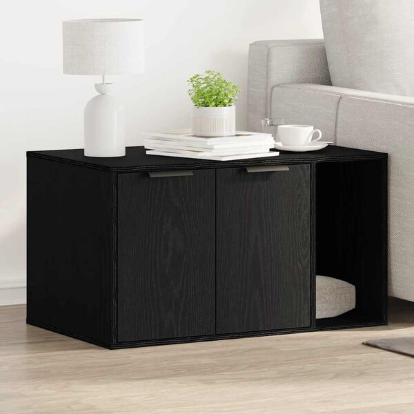 vidaXL Cat Litter Box Enclosure Black oak Engineered wood