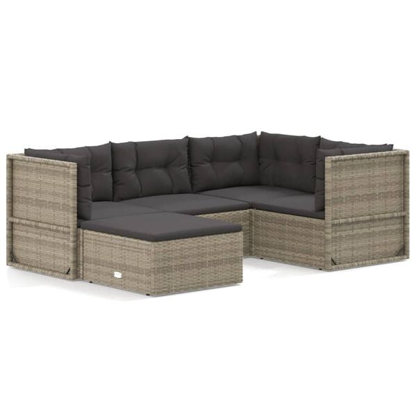 vidaXL Garden Lounge Set Grey PE Rattan Medium Modular