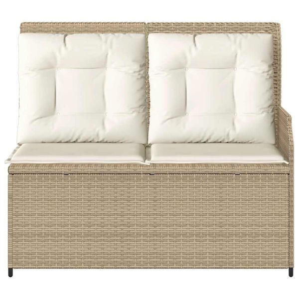 vidaXL Reclining Patio Bench Beige PE Rattan, powder-coated steel, polyester
