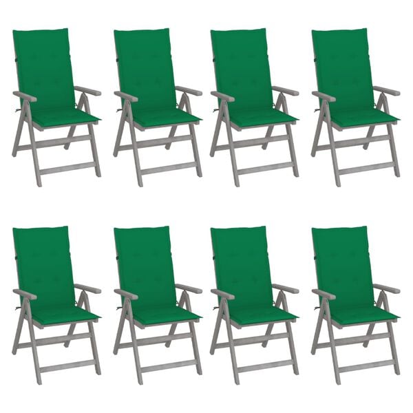 vidaXL Garden Chair Set of 8 Grey Solid Acacia wood, 100% polyester fabric