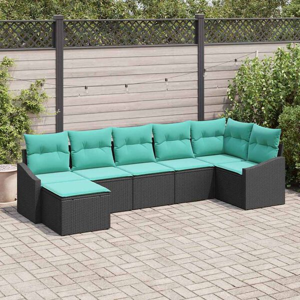 vidaXL Sofa Set with Cushion 7 pcs Black Poly Rattan