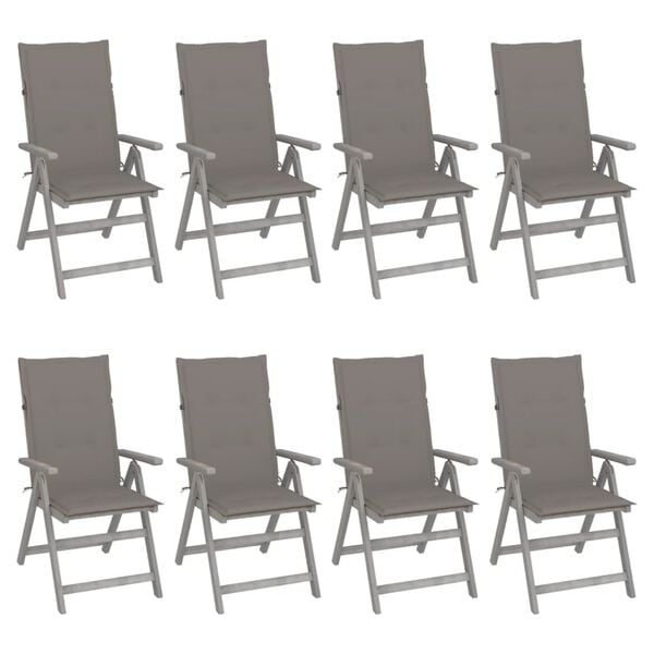 vidaXL Garden Chair Set of 8 Grey Solid acacia wood Standard Foldable