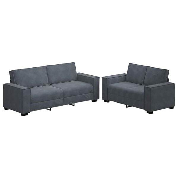 vidaXL Sofa Set Dark Grey Velvet, Metal, Plywood, Solid Wood Large