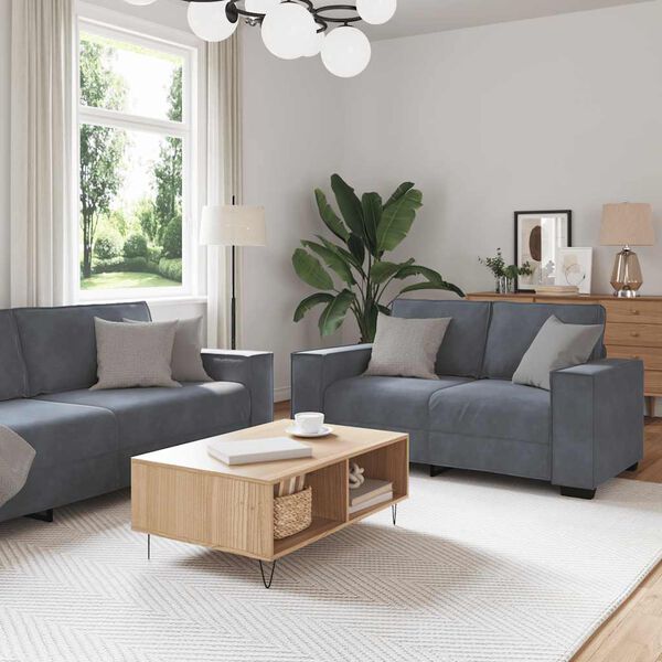 vidaXL Sofa Set Dark Grey Velvet, Metal, Plywood, Solid Wood Large