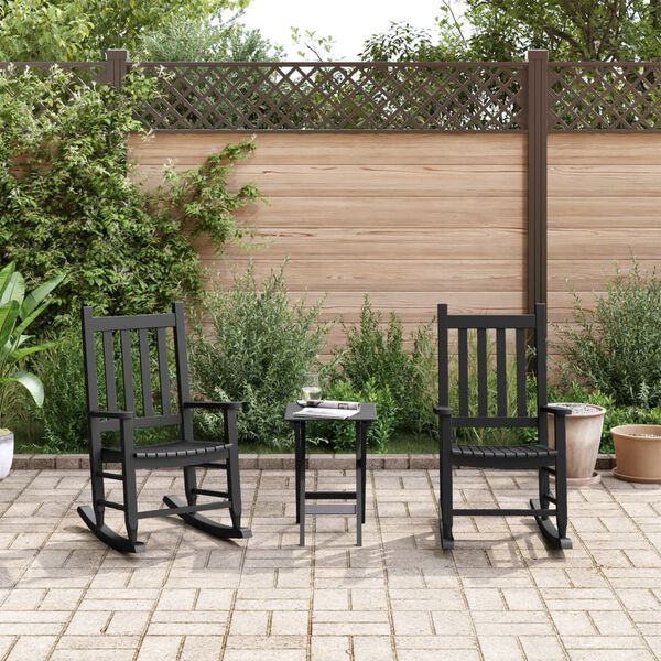 vidaXL Rocking Chair Set of 2 Black Solid Poplar Wood 17.3-20.1 in