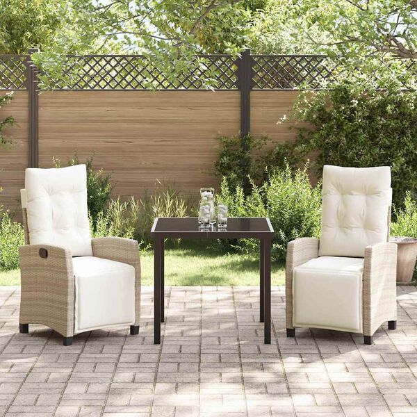 vidaXL Garden Dining Set with Cushion 3 pcs Beige Poly Rattan