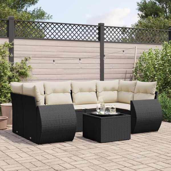 vidaXL Garden Sofa Set Black PE rattan 7 Piece Modular Garden Sofa Set
