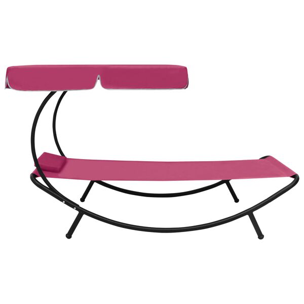 vidaXL Patio Lounge Bed with Canopy & Pillow Pink