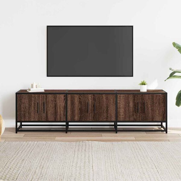 vidaXL TV Cabinet Brown Oak Engineered Wood, Metal Medium TV Cabinet