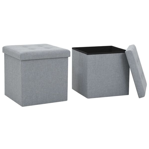 vidaXL Storage Stool Set of 2 Light Grey Faux linen, MDF, Foam Medium