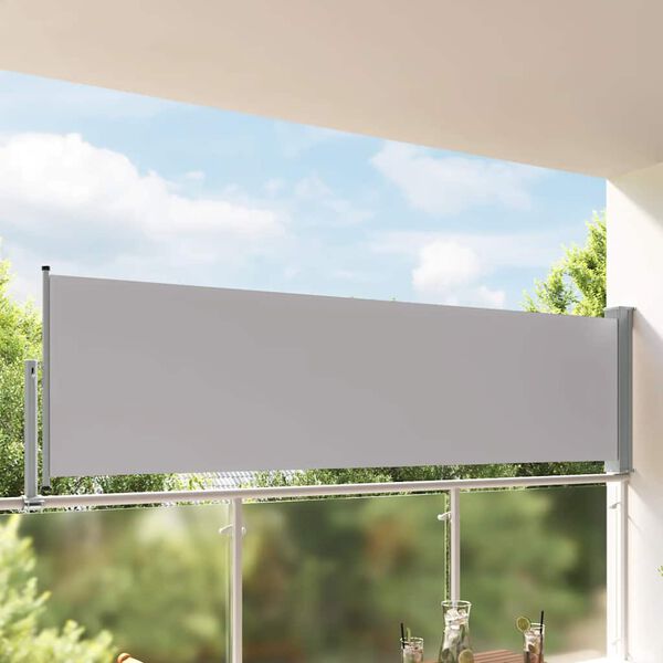 vidaXL Side Awning Grey Polyester and iron 39.4 x 118.1 in Retractable