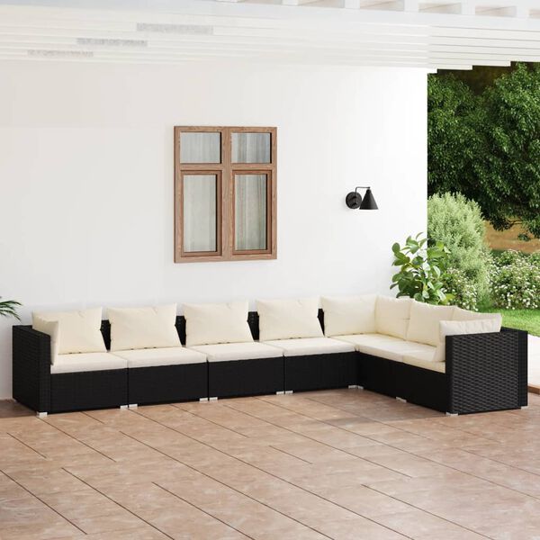 vidaXL Garden Lounge Set Black PE rattan 7 Piece Set Modular