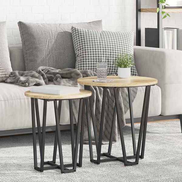 vidaXL Side Table Set 2 pcs Sonoma Oak and Black