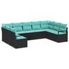vidaXL Garden Sofa Set 9 pcs Black and Turquoise Poly Rattan