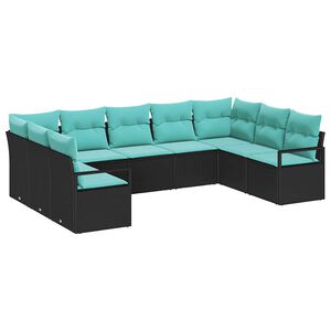 vidaXL Garden Sofa Set 9 pcs Black and Turquoise Poly Rattan