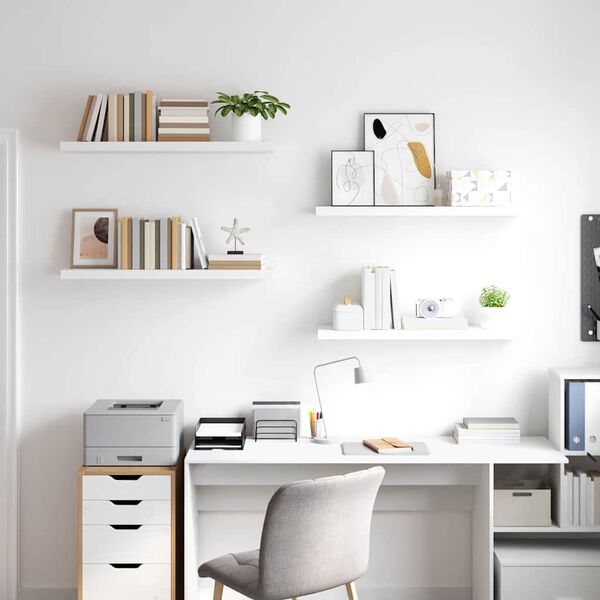 vidaXL Wall Shelf Set of 4 White Honeycomb MDF, metal 35.4 in long