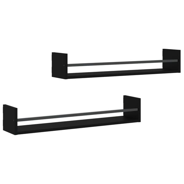 vidaXL Wall Shelf Set of 2 Black Engineered wood, Steel Medium