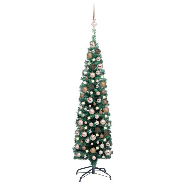 vidaXL Slim Artificial Pre-lit Christmas Tree with Ball Set Green 47.2"