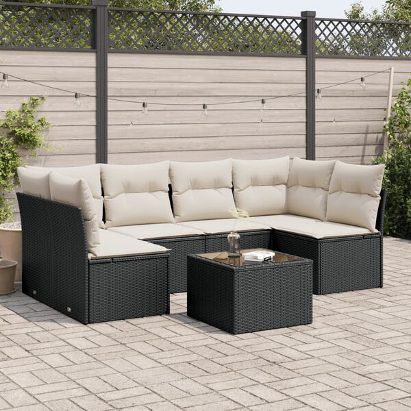 vidaXL Garden Sofa Set Black PE rattan Large Adjustable Feet Modular