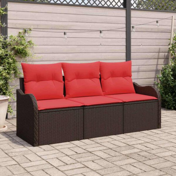 vidaXL Garden Sofa Set with Cushion 3 pcs Brown Poly rattan