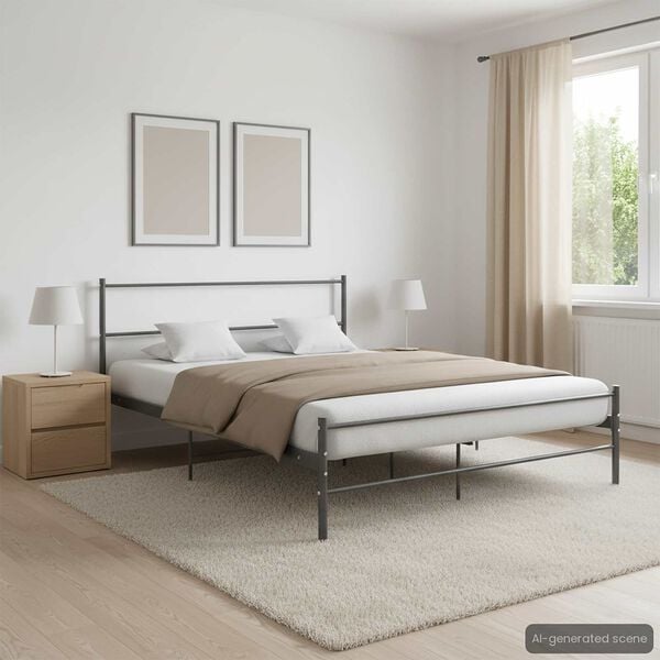 vidaXL Bed Frame Grey Metal 55.1x78.7 in Durable Bed Frame