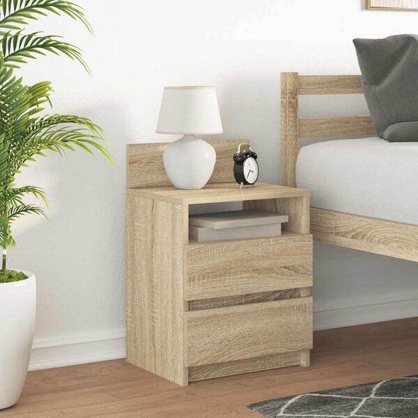 vidaXL Bedside Cabinet Sonoma oak Engineered wood 15.7x13.0x23.6 in