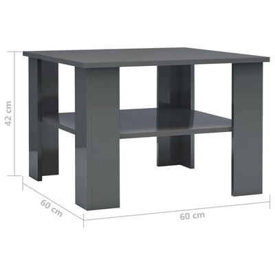 vidaXL Coffee Table High Gloss Gray 23.6" x 23.6" x 16.5" Engineered Wood