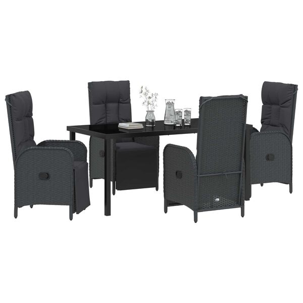 vidaXL Garden Dining Set with Cushion 5 pcs Black Poly Rattan