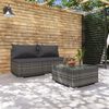 vidaXL Garden Lounge Set Grey PE Rattan Modular Three-Piece Set Modular