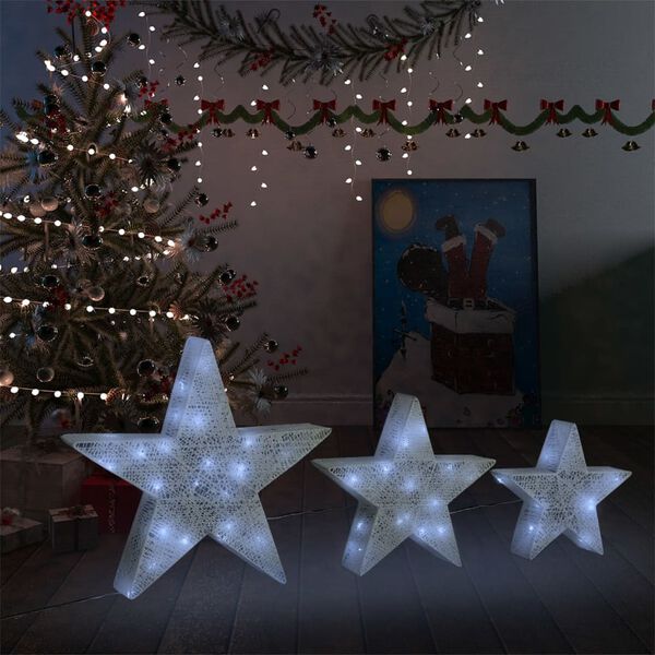 vidaXL Christmas Decoration Stars 3 pcs White Mesh LED Outdoor Indoor