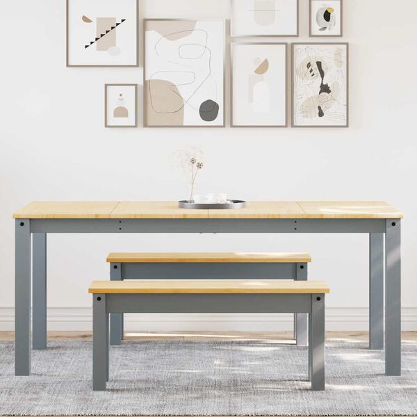 vidaXL Dining Set Grey Solid pine wood Large Durable Dining Set