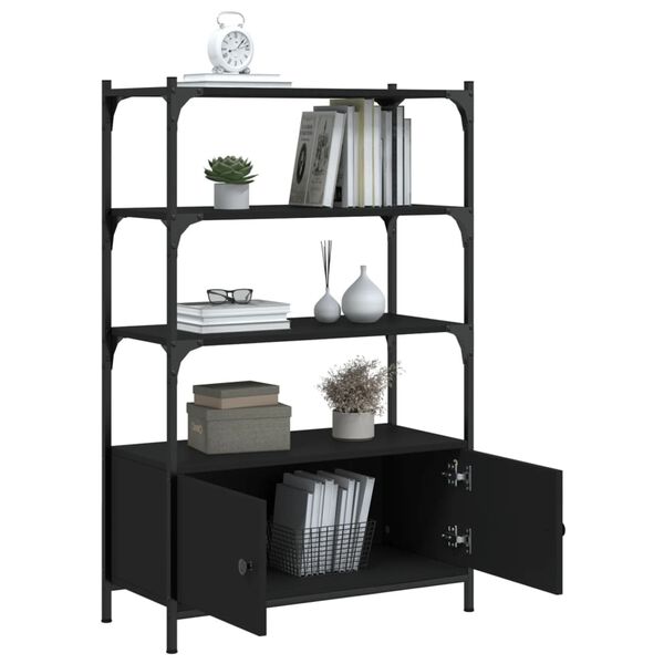 vidaXL Bookcase Black Engineered wood, metal Medium Adjustable Feet