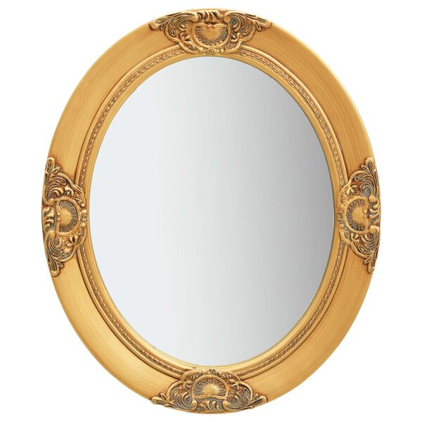 vidaXL Wall Mirror Gold Wood, Glass, Engineered Wood 19.7 x 23.6 in