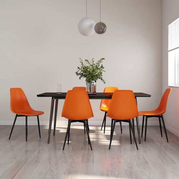 vidaXL Dining Chair Set of 6 Orange Polypropylene, Powder-Coated Metal