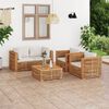 vidaXL 5 Piece Patio Lounge Set with Cream Cushion Solid Teak Wood