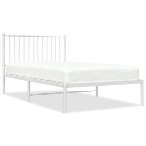 vidaXL Bed Frame White Powder-Coated Steel Twin Metal Bed Frame