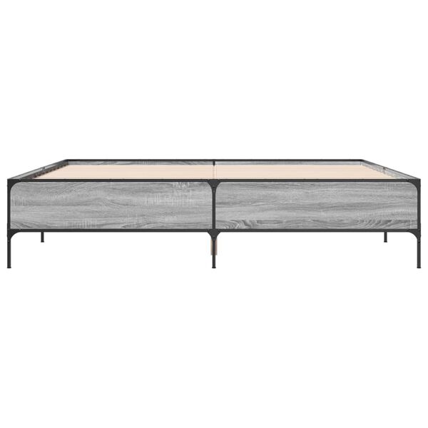 vidaXL Bed Frame Grey sonoma Engineered wood, Metal 78.7 x 78.7 in