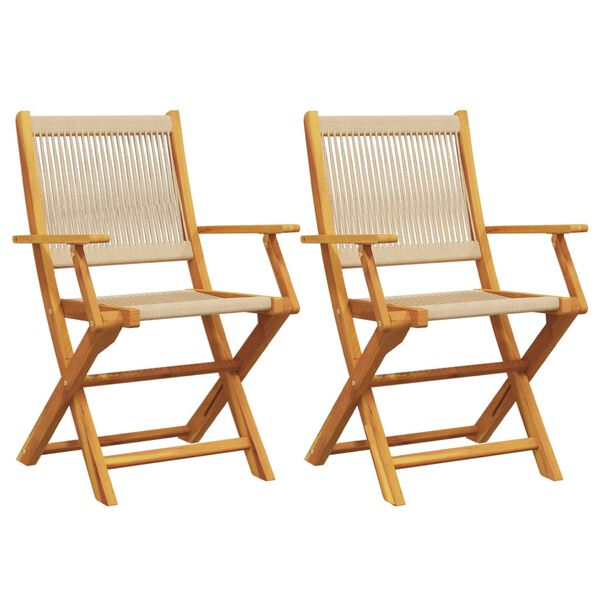 vidaXL Garden Chair Set of 2 Beige Solid Acacia Wood, Polypropylene