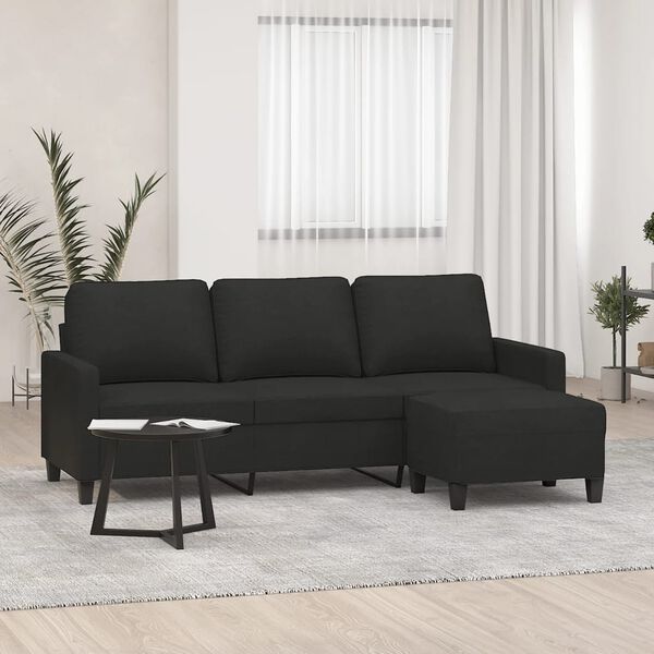 vidaXL 3-seater Sofa With Footstool Black