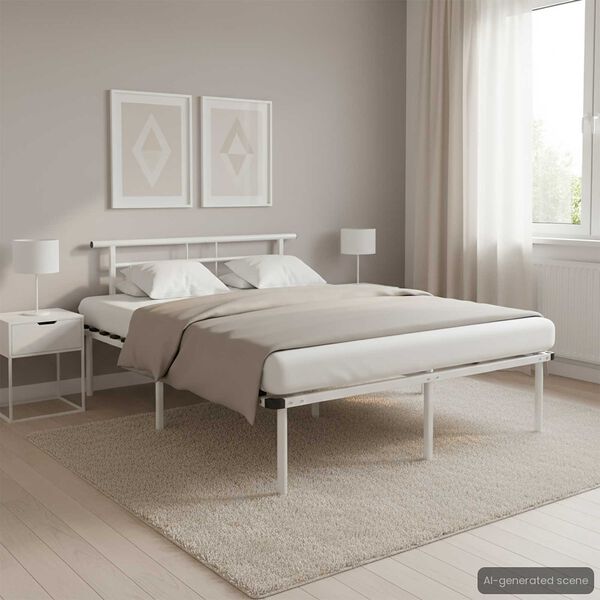 vidaXL Bed Frame White Powder-coated metal, plywood 55.1 x 78.7 in