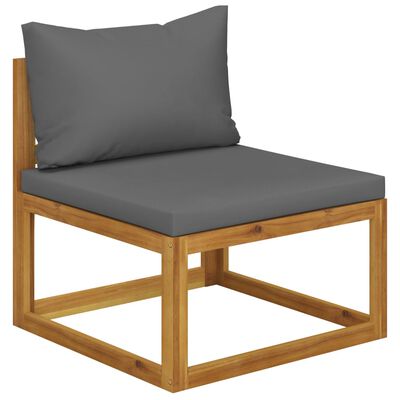 vidaXL Sectional Middle Sofa & Dark Gray Cushion Solid Acacia Wood