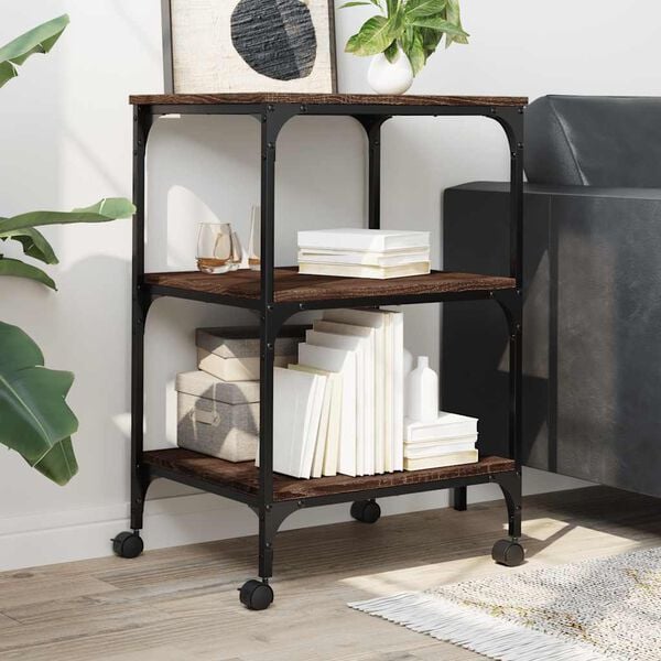 vidaXL Printer Stand 3-Tier Brown Oak 19.7"x16.1"x29.5" Engineered Wood