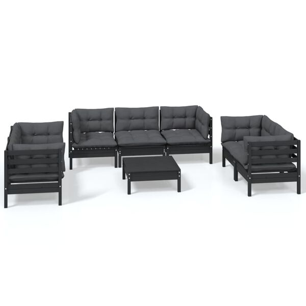 vidaXL Garden Lounge Set Black, Anthracite Solid pinewood, 100% polyester