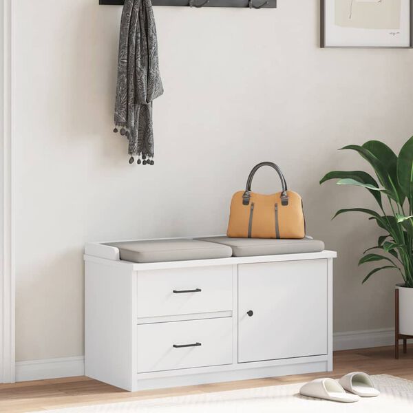 vidaXL Hallway Bench White Solid Pinewood, Engineered Wood Medium