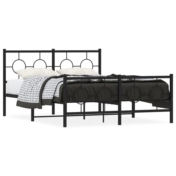 vidaXL Bed Frame Black Powder-Coated Steel Double Bed Frame